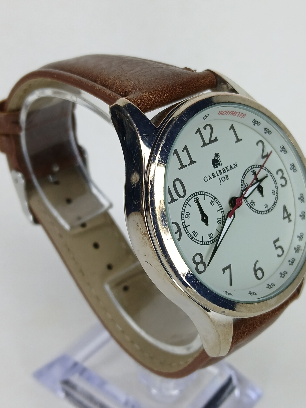 Caribbean Joe Men's Watch CJ7114SL White Dial Sub-Dials Brown Leather Strap